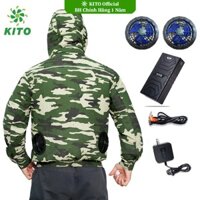 Bộ Áo Điều Hòa KITO Chính Hãng Quạt 13V, Pin Nhật 26.000mAh, Rằn Ri mũ tháo rời , BH Phụ Kiện 1 Năm