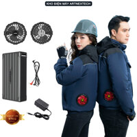 Bộ Áo Điều Hoà Nhật Bản New 2025, Chất Vải Kaki 2 Lớp Dày Dặn, PIN 86.000mAh-18V Chạy Liên Tục 13-15H, Quạt Chạy Êm Mạnh