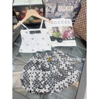 Bộ áo hai dây cotton quần lụa phồng cho bé gái 1-6 tuổi