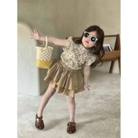 Bộ Áo Hoa Cánh Tiên + Chân Váy Nâu 2 Tầng Xinh Xắn Cho Bé Gái 8-20kg (1-5 tuổi)