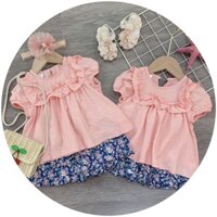 BỘ ÁO HÔNG VIỀN QUẦN ĐÙI HOA CHO BÉ M92095