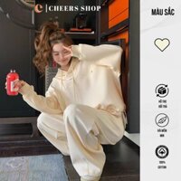 Bộ Áo Hoodie Kèm Quần Dài Nỉ Bông Nam Nữ Form Rộng Thu Đông
