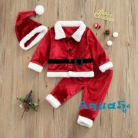 Bộ Áo Khoác Cardigan Dài Tay + Quần Dài + Nón Họa Tiết Ông Già Noel Thời Trang Cho Bé