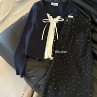 Bộ Áo Khoác Cardigan Dệt Kim + Áo Hai Dây + Quần Jean Lưng Cao Chống Lão Hóa Phong Cách Hàn Quốc Thời Trang Mùa Thu Mới 2