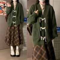 Bộ Áo Khoác cardigan Xanh Lá + Chân Váy Phong Cách vintage Thời Trang Mùa Thu Cho Nữ