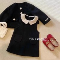 Bộ Áo Khoác + Đầm Len chanel Màu Đen Thời Trang Mùa Đông Phong Cách Hàn Quốc Cho Bé Gái
