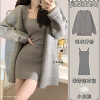 Bộ Áo len váy nữ mùa đông Bộ hai chiếc Áo Vest Dệt Kim váy ngắn Áo Khoác Cardigan tách rời bộ thu đông