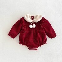 Bộ Áo Liền Quần Bằng Lông Cừu Dày Dặn Cổ Phối Lông Màu Đỏ Thời Trang Mùa Đông Cho Bé