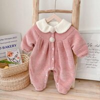Bộ Áo Liền Quần Bằng Lông Cừu Dày Một Hàng Trăm Ngày Phong Cách Hàn Quốc Cho Bé Gái