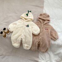 Bộ Áo Liền Quần Bằng Lông Cừu Có Mũ Trùm Đầu In Hoạt Hình Dành Cho Bé