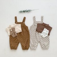 Bộ Áo Liền Quần Bằng Vải Nhung Họa Tiết Chấm Bi Dễ Thương Cho Bé 0-3 Tuổi