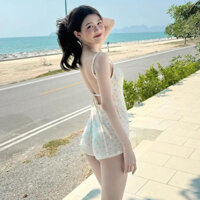 Bộ áo liền quần bó hoa lưng đẹp mùa hè Quần buộc dây ngọt ngào Phiên bản chất lượng cao