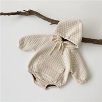 Bộ Áo Liền Quần Có Mũ Trùm Bằng Lông Cừu cứng cáp hình họa Caro Đính quà theo kiểu Hàn Quốc trang điểm Thu Đông Cho Bé A