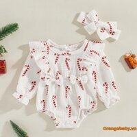 Bộ áo liền quần dài tay in hình kẹo Giáng sinh cho bé gái