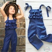 Bộ Áo Liền Quần denim Thời Trang Cho Bé Gái