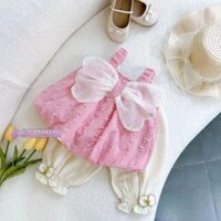 Bộ áo liền quần đôi cánh cổ tích mùa hè cho bé gái CATIMNI có nơ và quần short