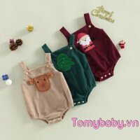 Bộ Áo Liền Quần Không Tay In Hình Ông Già Noel / Cây Thông / Nai Sừng Tấm Thời Trang Mùa Đông Cho Bé Trai / Gái