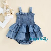 Bộ Áo Liền Quần Không Tay Phối Bèo Nhún Dễ Thương Cho Bé Gái