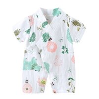 Bộ áo liền quần mùa hè kiểu kimono bằng vải xô cotton siêu mềm cho bé hình gấu xanh.