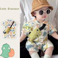 Bộ áo liền quần Polo ngắn tay cho bé trai và bé gái mới mùa hè + Túi đeo chéo dinosur 0-24 tháng tuổi cho trẻ sơ sinh Váy siêu đẹp trai hoạt hình mỏng với búp bê Dinodaur