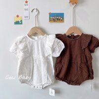 Bộ áo liền quần tay ngắn trắng và nâu phong cách Hàn quốc ảnh thật