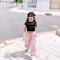 Bộ áo lưới quần alibaba form rộng cá tính, phong cách thể thao cho bé học nhảy size 7-35kg