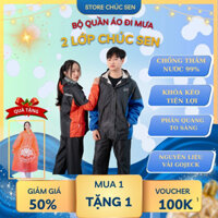 BỘ ÁO MƯA 2 LỚP GOJECK PHẢN QUANG CHÚC SEN - SIÊU NHẸ - THỜI TRANG - KHÔNG THẤM NƯỚC
