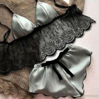 Bộ áo ngực cổ xẻ V và quần ngắn ngủ phi bóng gợi cảm cho nữ