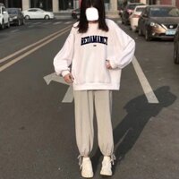 Bộ áo nỉ cổ tròn xuân thu được ưa chuộng dành cho nữ sinh, quần legging ống rộng, bộ hai dây thời t