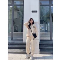 Bộ Áo Nỉ Quần Jogger Nữ Chữ B, Bộ Set Áo Sweater Nữ Kèm Quần Ống Boom 3 Màu Fullsize