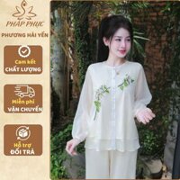 Bộ Áo Pháp Phục Đi Chùa Von Tơ Thêu Cúc Hoàng Gia - Trang Nhã, Thoáng Mát, Phù Hợp Mọi Dáng Người - 001