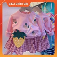 BỘ ÁO QUẢ DỨA CHÂN VÁY XÒE KẺ SỌC CHO BÉ GÁI LOẠI 1 - Váy HOT HIT ANHStore