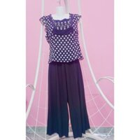 🪻Bộ Áo Quần Chấm Bi Xanh Đen, Áo Quần Ống Suông Xếp Ly Vải Lụa Mịn Thời Trang Size Dưới 59kg🪻