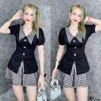 💚Bộ Áo Quần Nữ Kẻ Sọc Caro Trắng Đen, Bộ Đùi Nữ Vải Cát Hàn Tôn Dáng Size Dưới 58kg💚