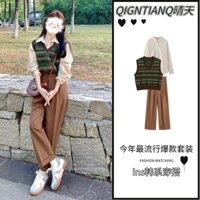 Bộ Áo Sơ Mi + Áo Khoác Ngoài Không Tay Thời Trang Mùa Thu 2023 Mới Cho Nữ#0901#