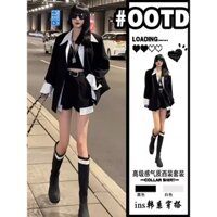 Bộ Áo Sơ Mi Cổ áo giả áo khoác hai chiếc Áo vest nữ áo vest polo Bộ hai chiếc váy hai mảnh ghép nối mùa thu ôm hông cạp cao EQAY