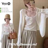 Bộ áo sơ mi dệt kim nữ YEYA Dây đeo ren Hàn Quốc Áo len dệt kim Bộ phong cách đơn giản