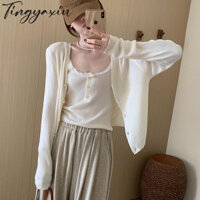 Bộ áo sơ mi dệt kim nữ TINGYAXIU Dây đeo ren Hàn Quốc Áo len dệt kim Bộ phong cách đơn giản