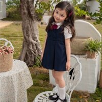 Bộ Áo Sơ Mi Ngắn Tay + Chân Váy Phong Cách Hàn Quốc Cho Bé Gái