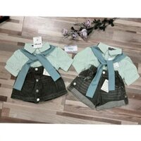 Bộ áo sơ mi thuỷ thủ, chân váy, quần đùi xanh rêu cho bé gái