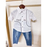 Bộ áo sơ mi trắng + quần jean cực đẹp cho bé trai