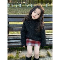 Bộ Áo Sweater + Chân Váy Sọc Caro Đỏ Phong Cách Hàn Quốc Thời Trang Thu Đông Cho Bé Gái