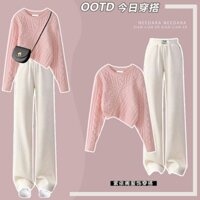 Bộ Áo sweater Dệt Kim + Quần Ống Rộng Thời Trang Thu Đông Hàng Mới 2023#0916#