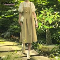 Bộ Áo Tay Phồng + Váy Yếm Thời Trang Xinh Xắn Cho Bé Gái 12 Tuổi 13 Tuổi