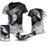 Bộ áo thun, bao tay chống nắng và khăn bịt mặt Hitalure Asian Sea Bass dành cho cần thủ