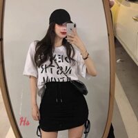 Bộ Áo Thun Chân Váy Ngắn DEMO,Chân Váy Kèm Áo Phông Cộc Tay In Chữ X054