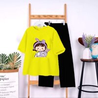 Bộ áo thun cô gái thỏ tím kèm quần ống rộng đen size từ 9 đến 65kg