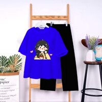 Bộ áo thun cô gái trái tim kèm quần ống rộng đen size từ 9 đến 65kg