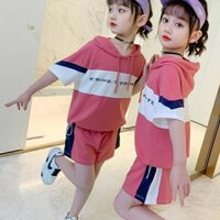 Bộ Áo Thun Cotton Ngắn Tay + Quần Lửng Màu Trơn Thời Trang Mùa Hè Phong Cách Hàn Quốc Mới Cho Bé Gái