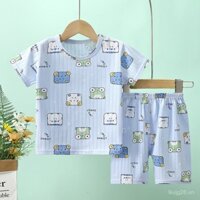 Bộ áo thun cotton trẻ em mới mùa hè mỏng cho bé trai và bé gái, áo ngắn tay và quần short, đồ ngủ mặc ở nhà bán buôn